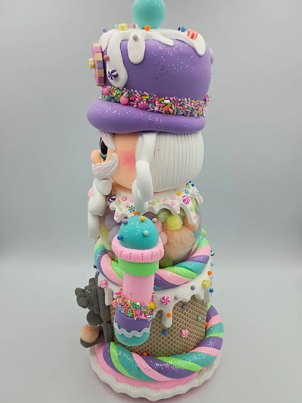Pastel Candyland Nutcracker Gumball Machine, Handmade Whimsical Nutcracker, Pink